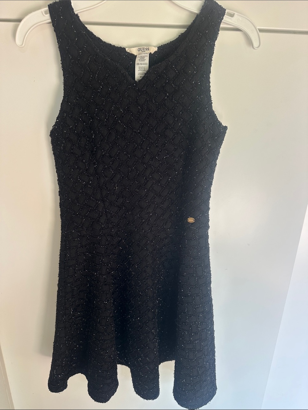 GUESS Black Textured Sparkle Fit-and-Flare Mini Dress